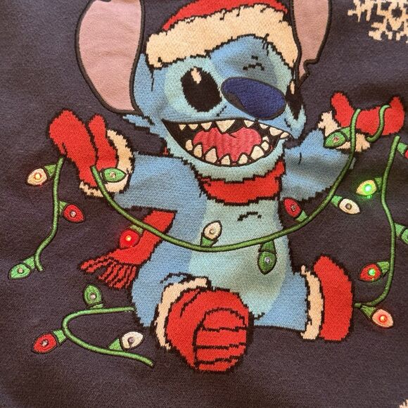Disney Lilo & Stitch Christmas Sweater XS Lights Up Holiday Ugly Sweater Navy - Picture 9 of 9